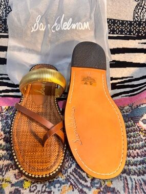 Sam Edelman Gold & Brown Leather Slide Sandals Size 7.5